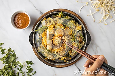 Seafood Sukiyaki with sauce with Squid and Shrimp Stock Photo