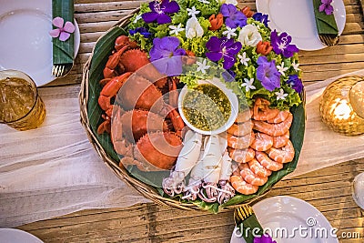 Seafood on table in restaurant buffet Stock Photo