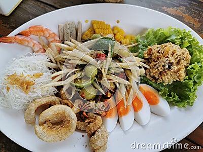 Seafood thailandfood papaya tumlao somtum Stock Photo