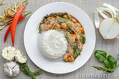 Seafoods cooked with thai spicy paste Stock Photo