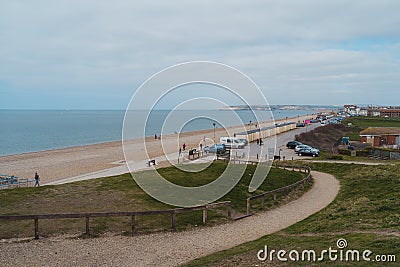 Seaford Beach view on cloudy morning from the top of the Chalk Cliffs Editorial Stock Photo