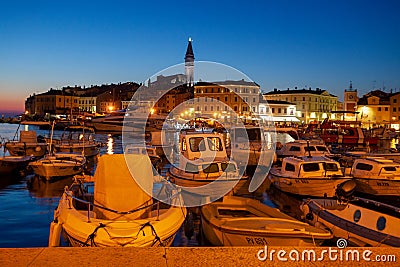 The seafront dusk, Rovinj town, Istra, Croatia Editorial Stock Photo