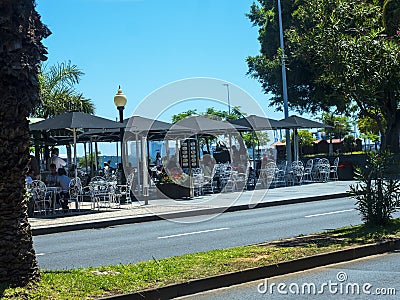Seafront cafes the centre of Funchal on the Island of Madiera Editorial Stock Photo