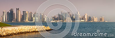 Seafront of Doha park and East Mound-Skyline view Stock Photo