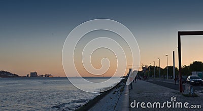 Seafront in Lisbon - evening Editorial Stock Photo