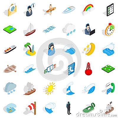 Seagoing icons set, isometric style Vector Illustration