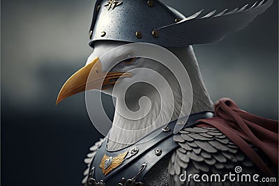 Seagull animal portrait dressed as a warrior fighter or combatant soldier concept. Ai generated Stock Photo