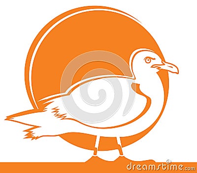 Seagull on the background of a sun. Vector Illustration