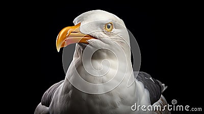 Ultra-realistic Seagull Portrait On Black Background Stock Photo