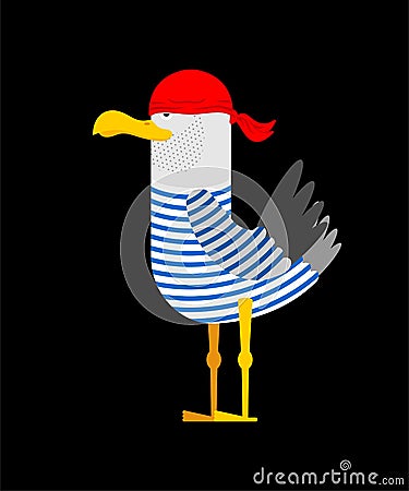 Seagull pirate isolated. Gull in pirate clothes. vector illustration For holiday International Talk Like a Pirate Day Vector Illustration