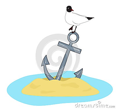 Seagull sits at anchor Vector Illustration