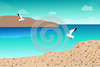 Seagulls flying over the sea Vector Illustration