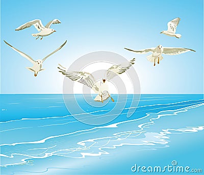 Seagulls flying over sea Stock Photo