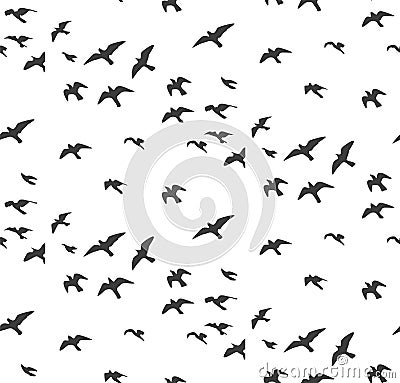 Seagulls silhouettes seamless pattern. Flock of flying birds gray silhouette. Dove, sea-gull sketch abstract bird Vector for wrap Vector Illustration