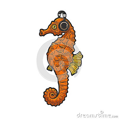 Seahorse and headphones sketch vector illustration Vector Illustration