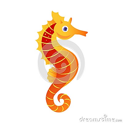 Seahorse or hippocampus, sea creature. Colorful cartoon character Vector Illustration