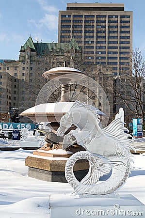 Seahorse ice sculpture at Ottawa`s Winterlude Editorial Stock Photo