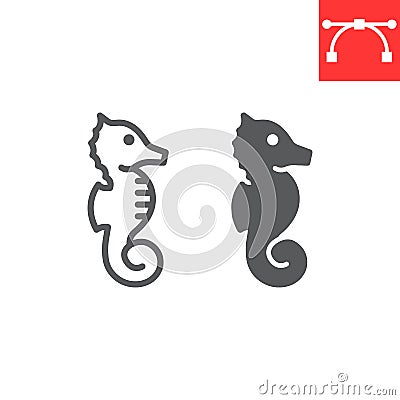 Seahorse line and glyph icon, sea and ocean animals, sea horse vector icon, vector graphics, editable stroke outline Vector Illustration