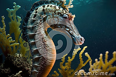 Seahorse of the Mediterranean, Hippocampus guttulatus Stock Photo