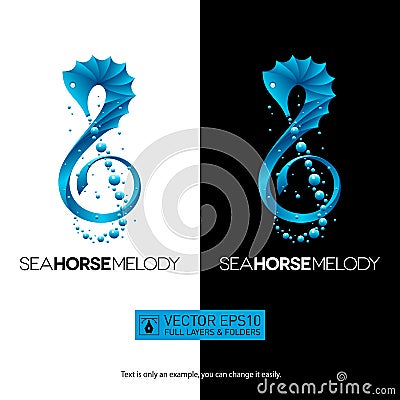 Seahorse music concept with treble clef. vector illustr Vector Illustration