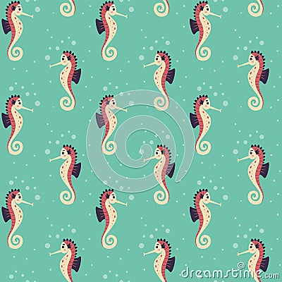 Lovely Seahorse Seamless Pattern Vector Illustration