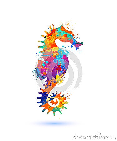 Seahorse silhouette symbol of splash paint Vector Illustration