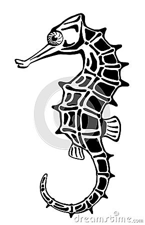 Seahorse, stylized ink drawing Vector Illustration