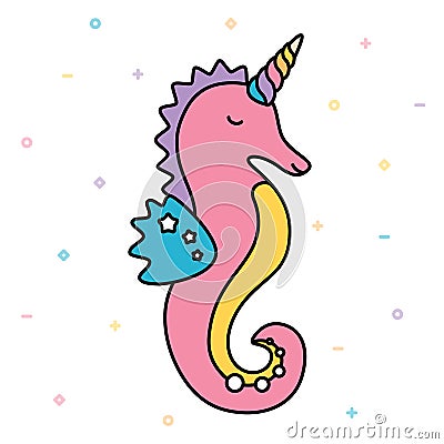 Seahorse unicorn pastel colorful cute creature Vector Illustration