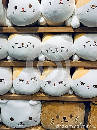 Seal dolls in the doll shop Arranged on a shelf Stock Photo