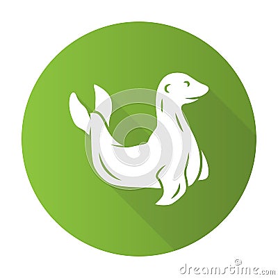 Seal green flat design long shadow glyph icon. Pinniped mammal. Antarctic sea lion. Oceanography and zoology. Aquatic Vector Illustration