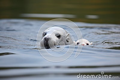 seal mother guiding her young to the waters edge Stock Photo