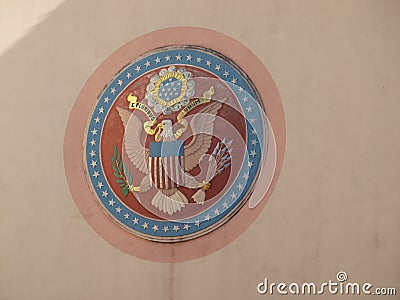 Seal on the Outside Wall of the Tower Building Editorial Stock Photo