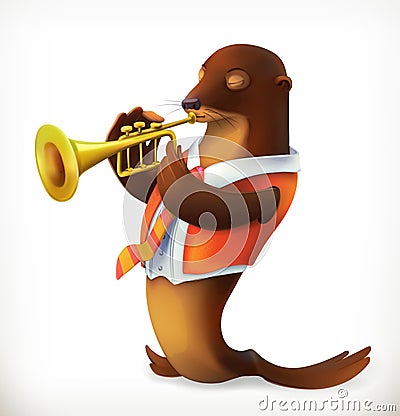 Seal playing trumpet Stock Photo