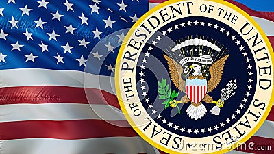 Seal of The President of The United States with the USA flag background. US seal for Presidents day, 3d rendering. Presidential Stock Photo