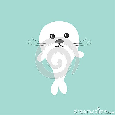 Seal pup baby harp. Cute cartoon character. Blue background. Flat design Vector Illustration