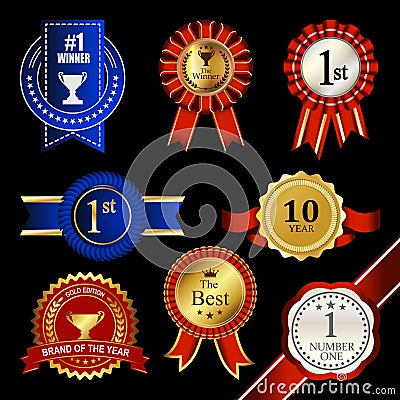 Seal Ribbon Rosette Badge Vintage Trophy Medal Winner Tag Stock Photo