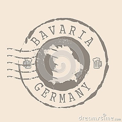 Stamp Postal of Bavaria. Map Silhouette rubber Seal. Design Retro Travel. Seal Map of Bavaria grunge Vector Illustration