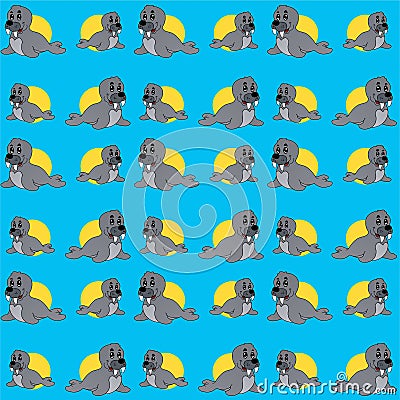 Seal Shows His Teeth Cute Illustration, Cartoon Funny Character, Pattern Wallpaper Stock Photo