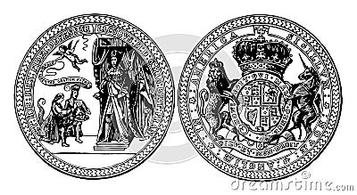 The seal of Sir Edmund Andros the 3rd and 5th Royal Governor of colonial Maryland vintage illustration Vector Illustration