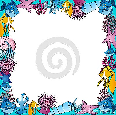 Sealife frame blue Vector Illustration