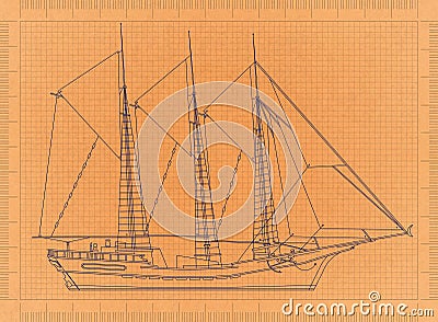 Sealing ship - Retro Blueprint Stock Photo