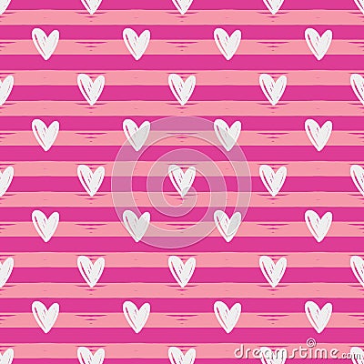 Seamlees Striped pattern and hearts Vector Illustration