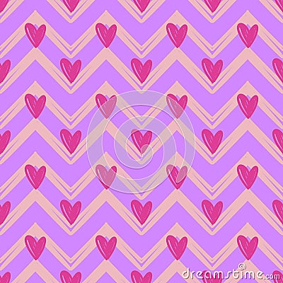 Seamlees Striped pattern and hearts Vector Illustration