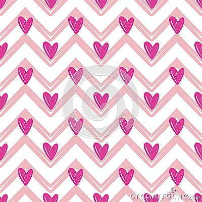 Seamlees Striped pattern and hearts Vector Illustration