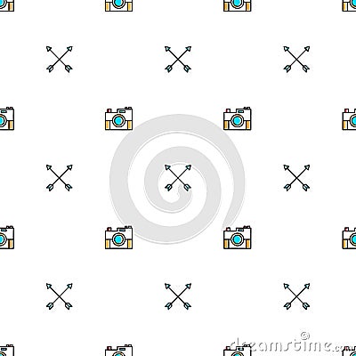 Seamles geometric line pattern with cameras and arrows Vector Illustration