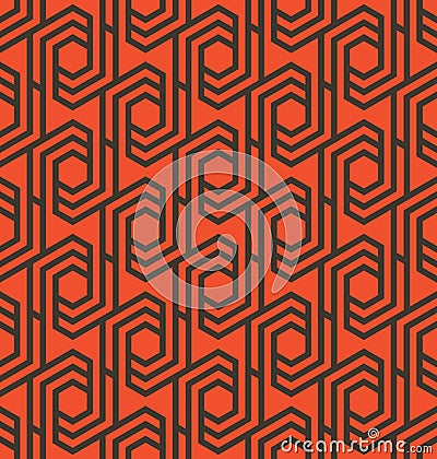 Seamles geometric pattern with lines and hexagons in orange and black - vector eps8 Vector Illustration