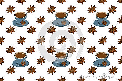 Seamles pattern with coffee cups, spice and cookies. Christmas collection, hand drawing illustration Cartoon Illustration