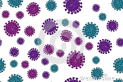 Seamles pattern Coronavirus. Flu spreading of the world. Floating flu virus and cancer cells. Flat illustration EPS10 Cartoon Illustration