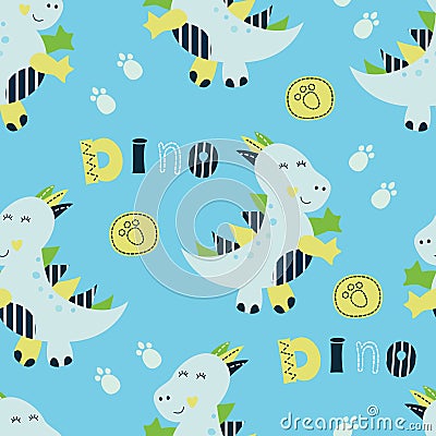 Seamles pattern with cute little dinosaurs Vector Illustration