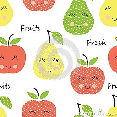 Seamles pattern with cute smiling fruits Vector Illustration